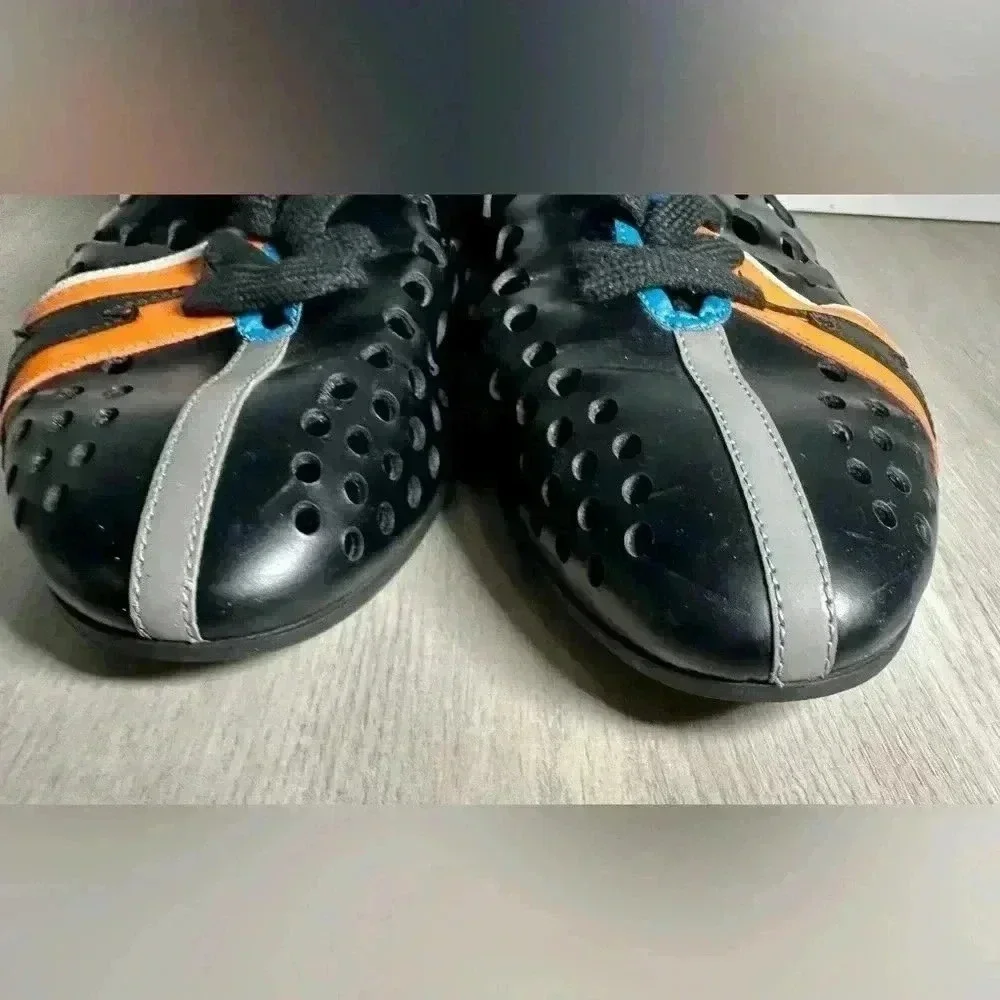 Prada 2EG168 Perforated Leather Sneakers Men 9 Black Orange Excellent Bolt - Picture 4 of 10